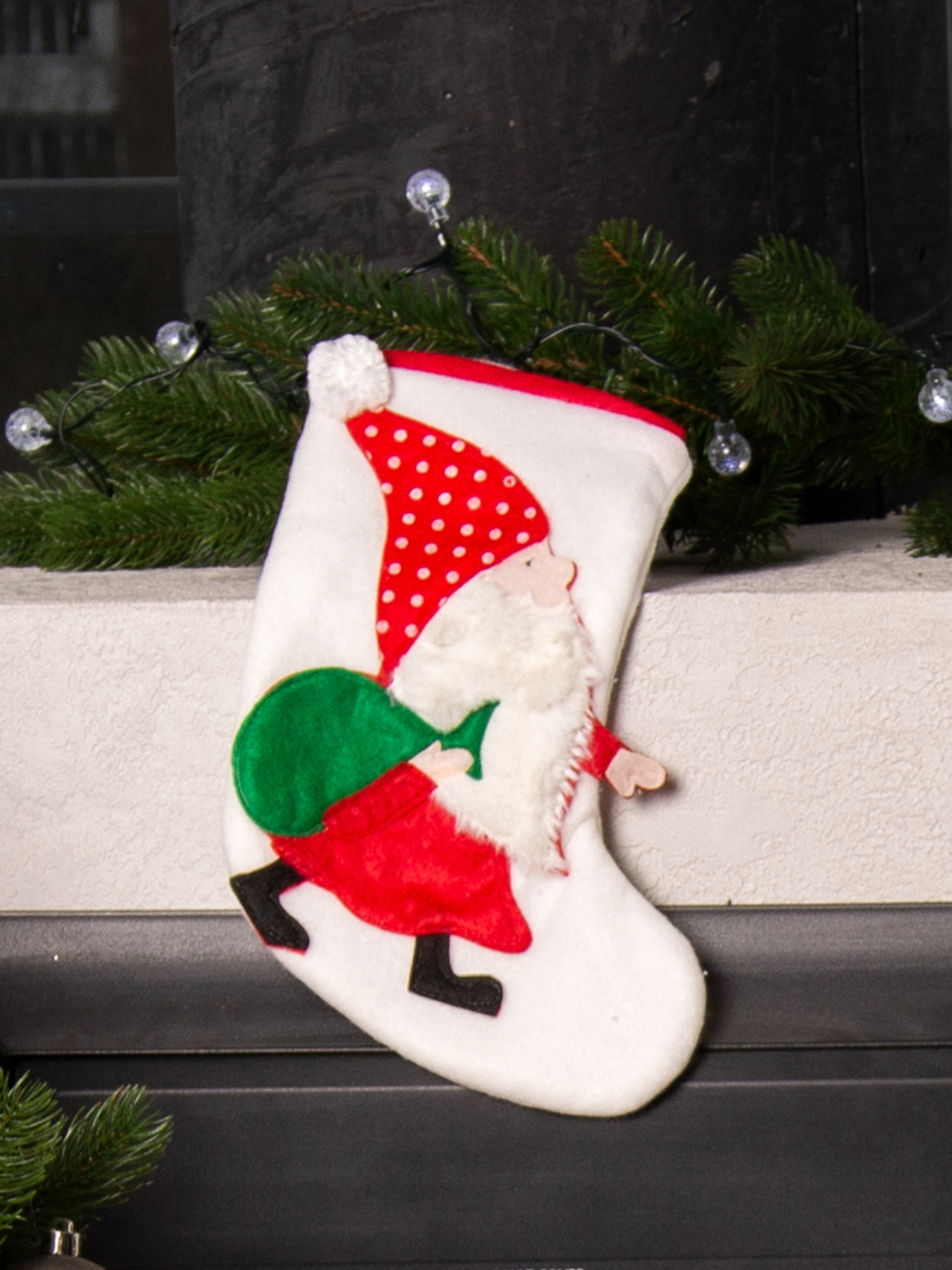 Сапожок для подарков новогодний "Гном с мешком" MBM HOME модель DH-NY-19 WHITE Фото