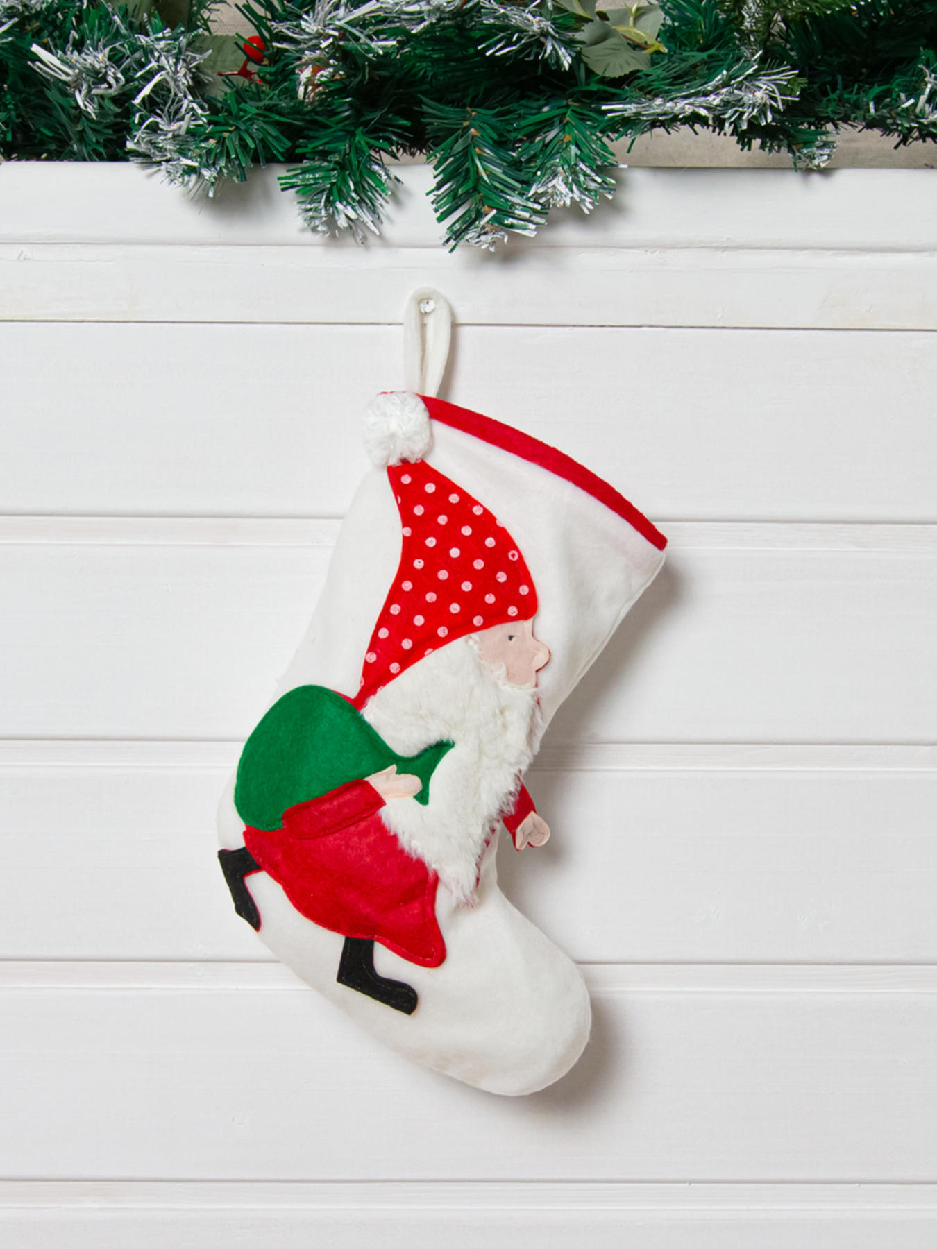 Сапожок для подарков новогодний "Гном с мешком" MBM HOME модель DH-NY-19 WHITE Фото