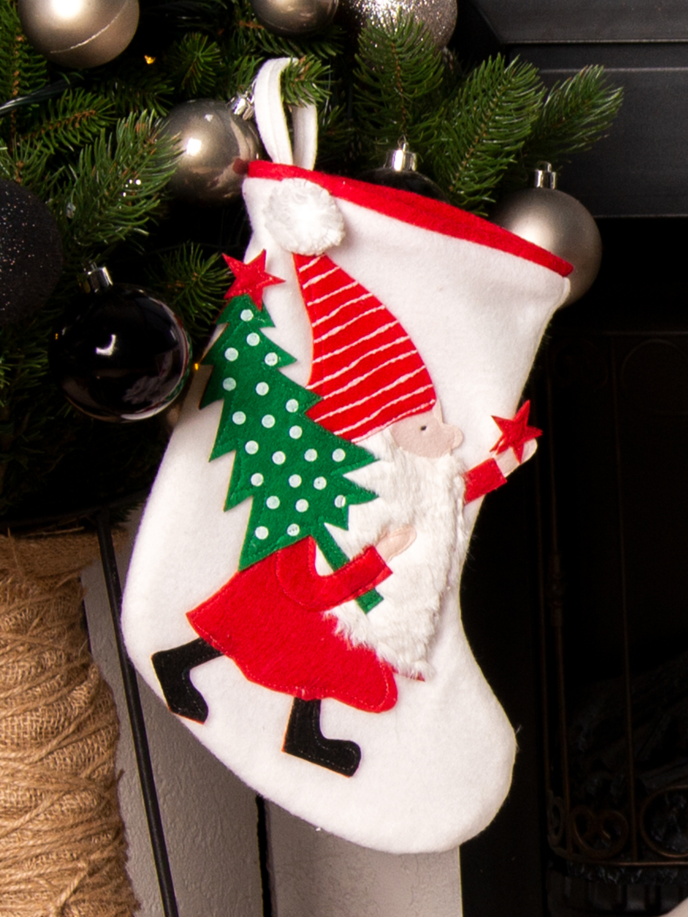 Сапожок для подарков новогодний "Гном с елкой" MBM HOME модель DH-NY-20 WHITE Фото