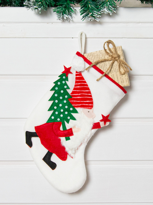 Сапожок для подарков новогодний "Гном с елкой" MBM HOME модель DH-NY-20 WHITE Фото