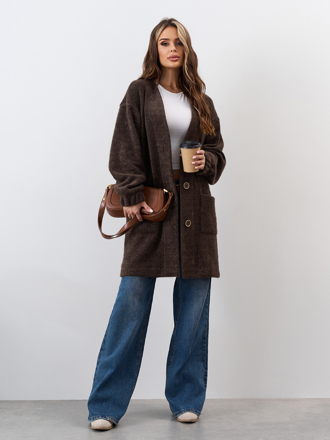 Кардиган ISSA Plus модель 15327_темно_коричневый Фото