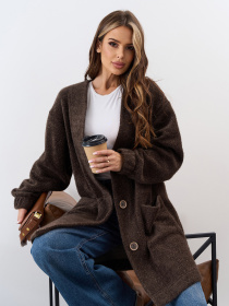 Кардиган ISSA Plus модель 15327_темно_коричневый Кардиган ISSA Plus модель 15327_темно_коричневый Фото