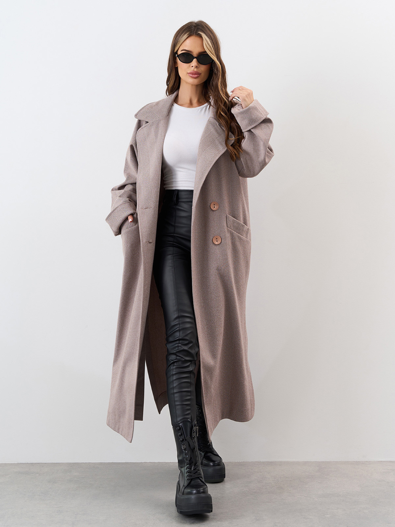 Пальто ISSA Plus модель 15328_бежевый Фото