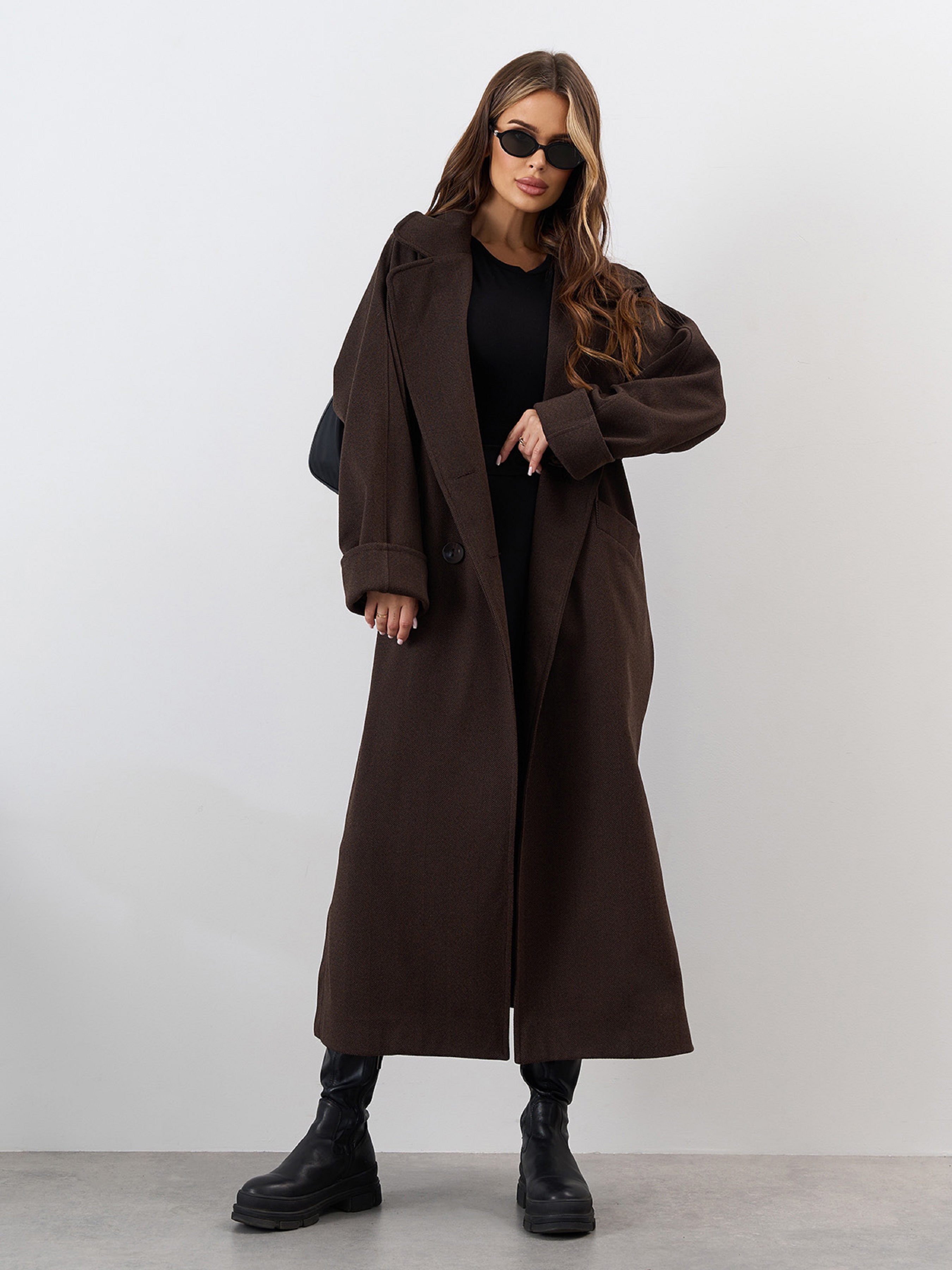 Жіноче Пальто ISSA Plus  (15328_dark_brown) колір темно-коричневий, матеріал кашемір