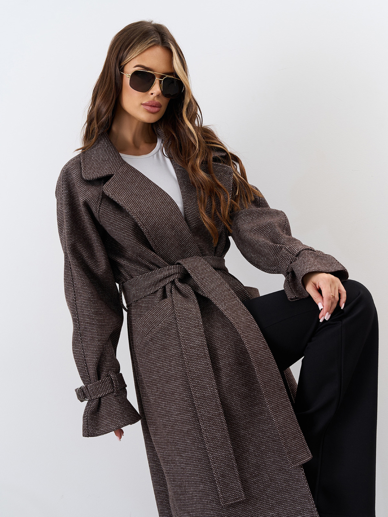 Пальто ISSA Plus модель 15330_темно_коричневый Пальто ISSA Plus модель 15330_темно_коричневый Фото