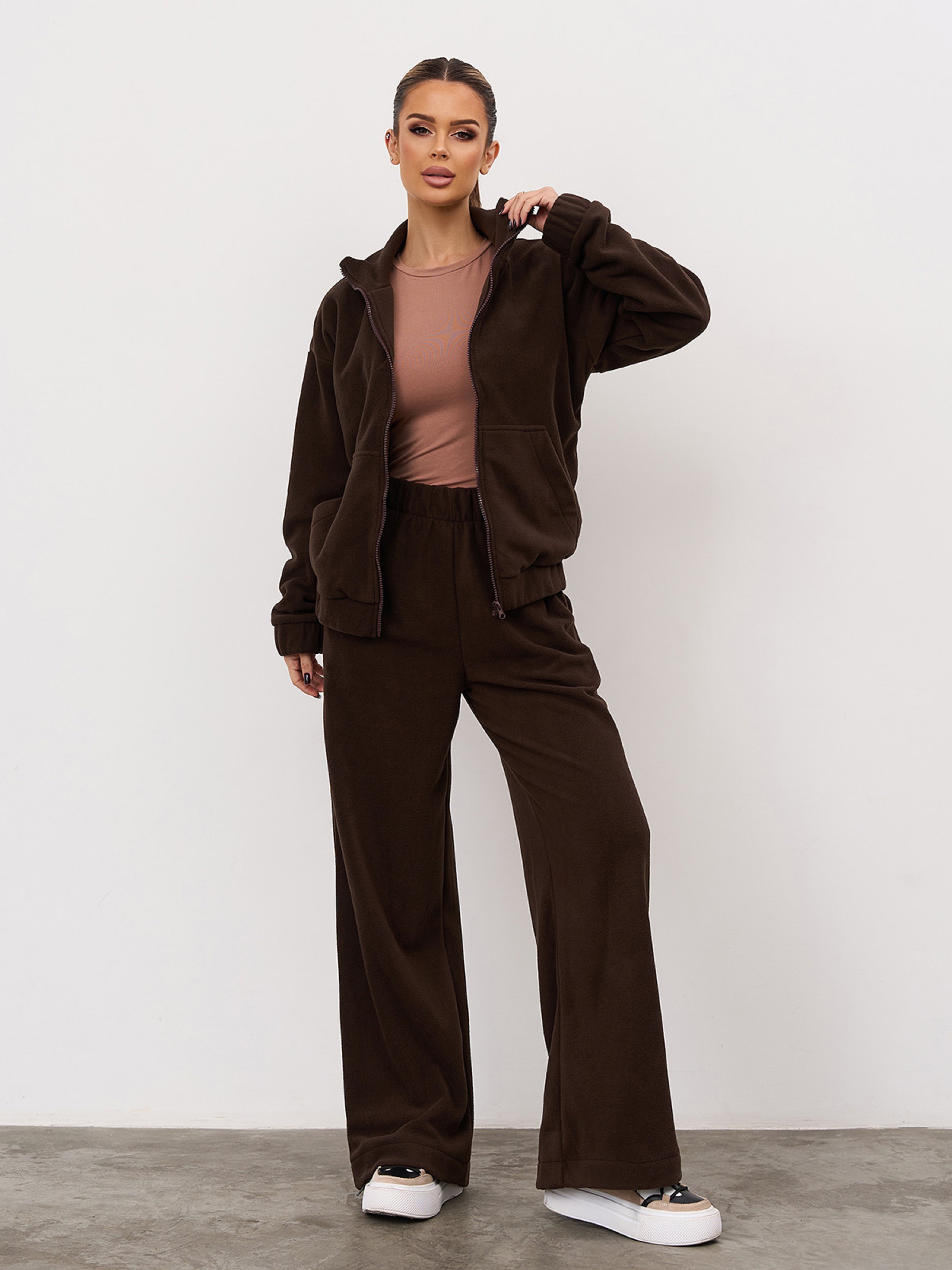 Жіночий Спортивний костюм ISSA Plus  (14873_dark_brown) колір темно-коричневий, матеріал фліс