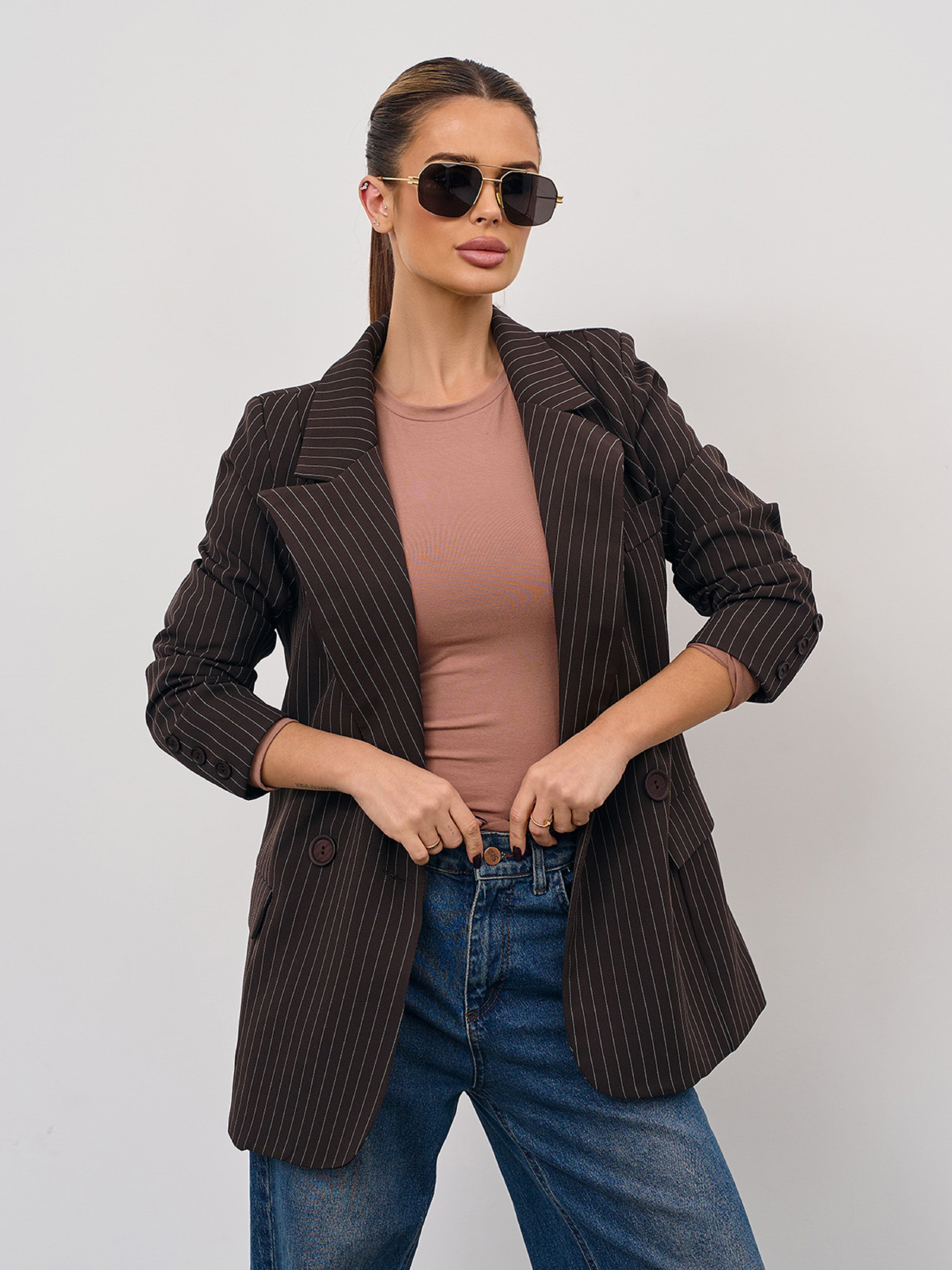 Пиджак ISSA Plus модель 15359_темно-коричневый Пиджак ISSA Plus модель 15359_темно-коричневый Фото