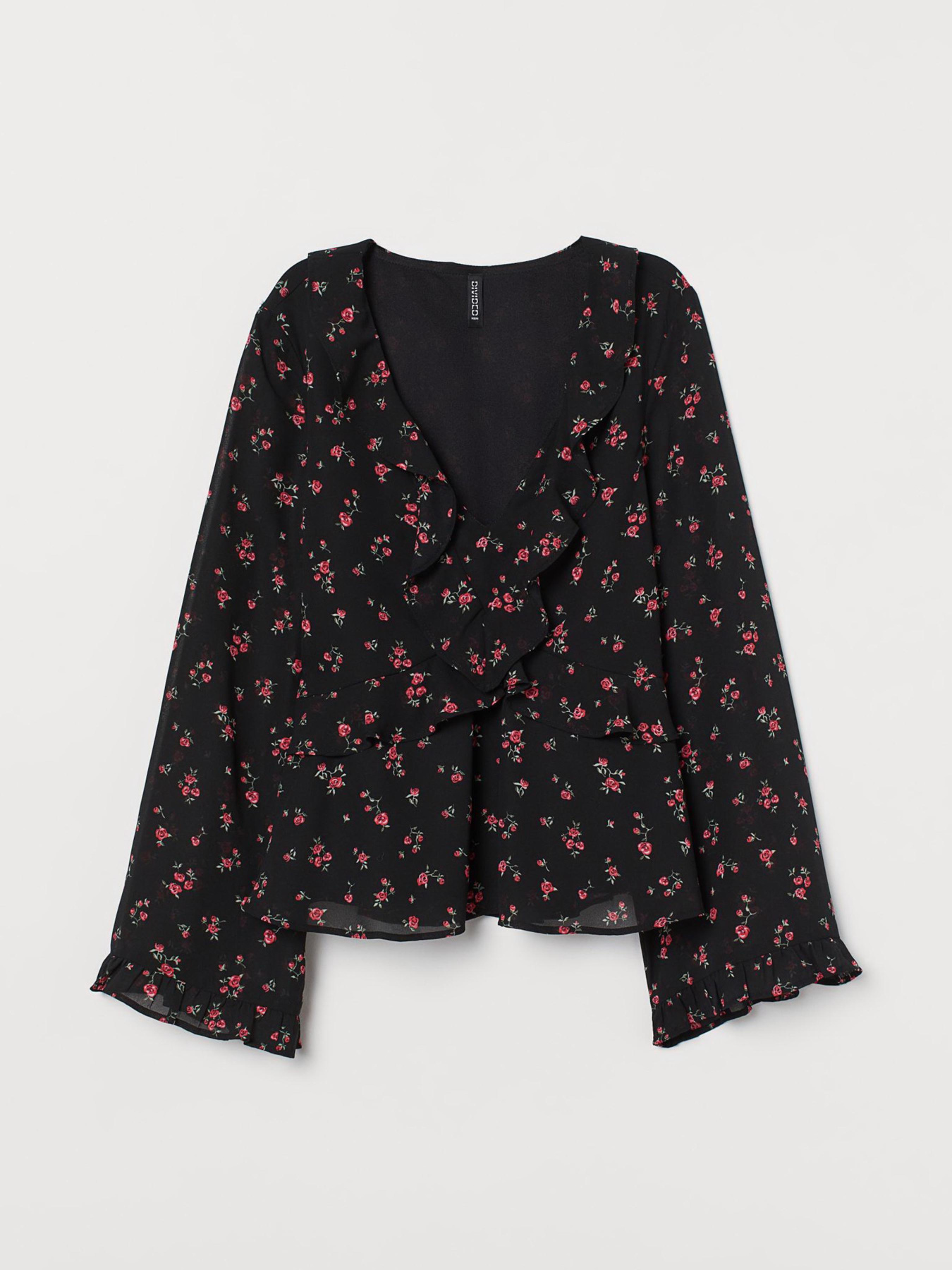 Блуза H&M модель 8242591sm_черный цветы Фото