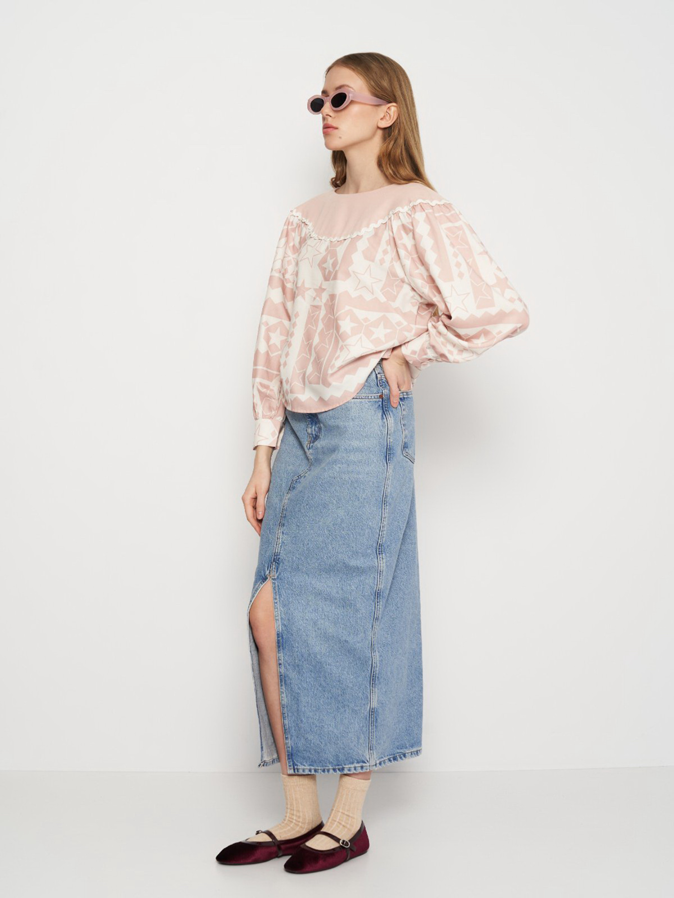 Блуза H&M модель 1033054wer_Пудрово-белый Фото