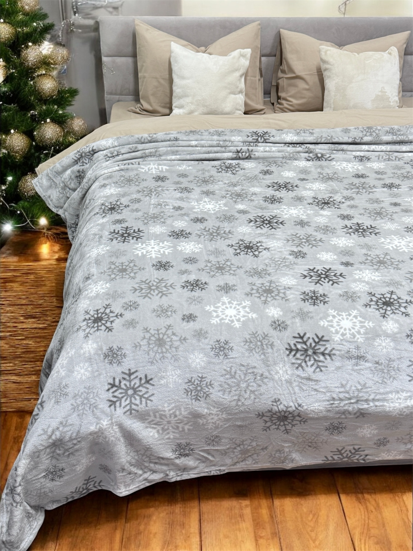 Покрывало Well Soft новогоднее со снежинками Ecotton модель 24180 Фото