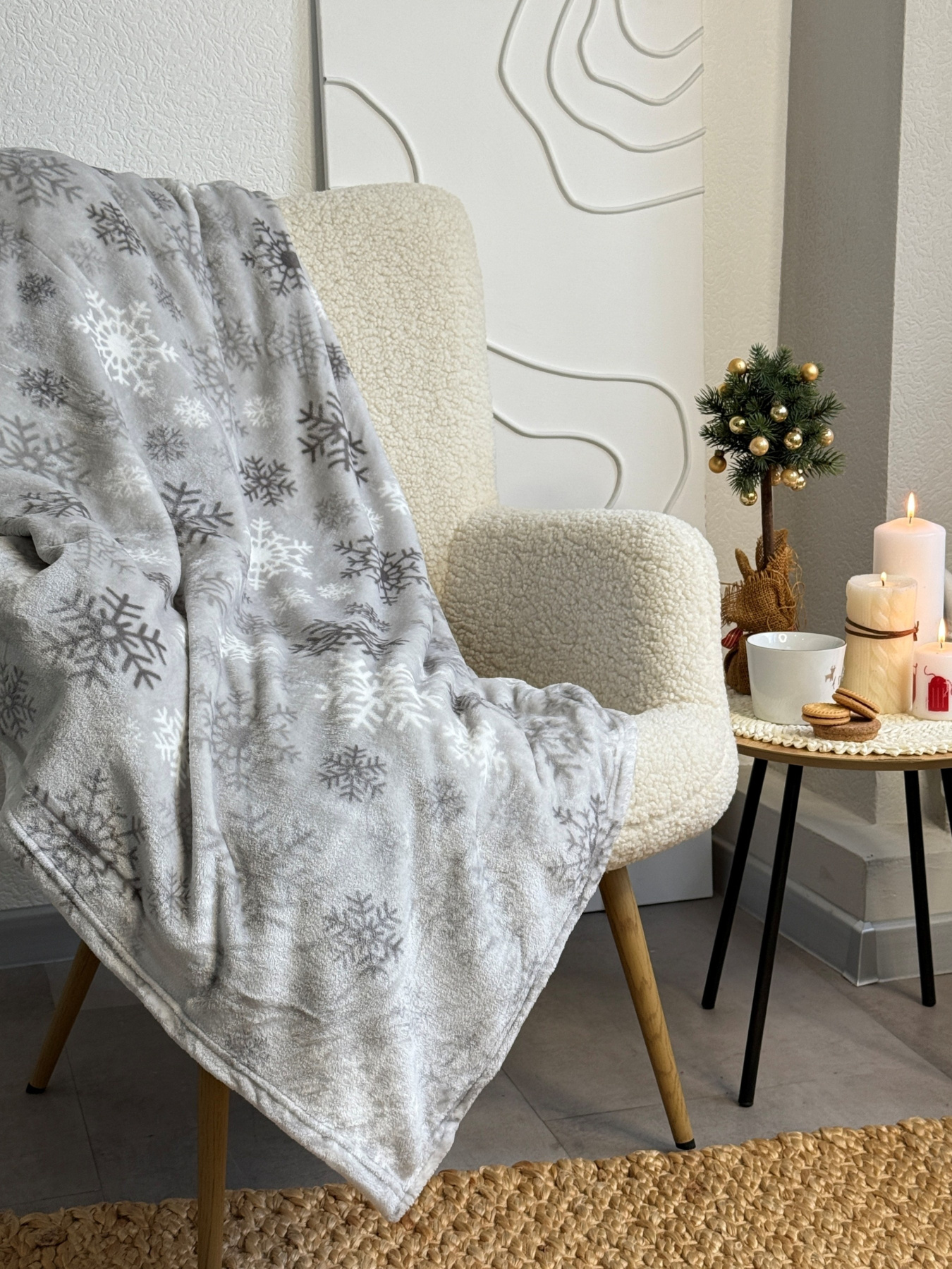 Покрывало Well Soft новогоднее со снежинками Ecotton модель 24180 Фото