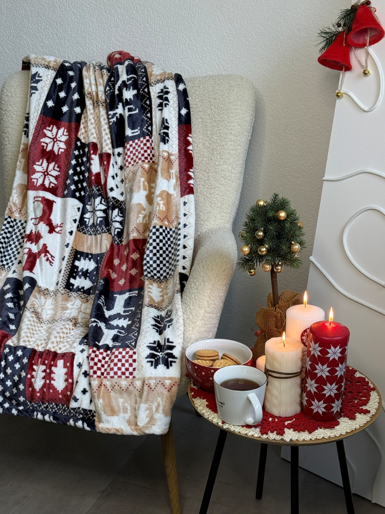 Покрывало Well Soft новогоднее с оленями в скандинавском стиле Ecotton модель 24179 Фото