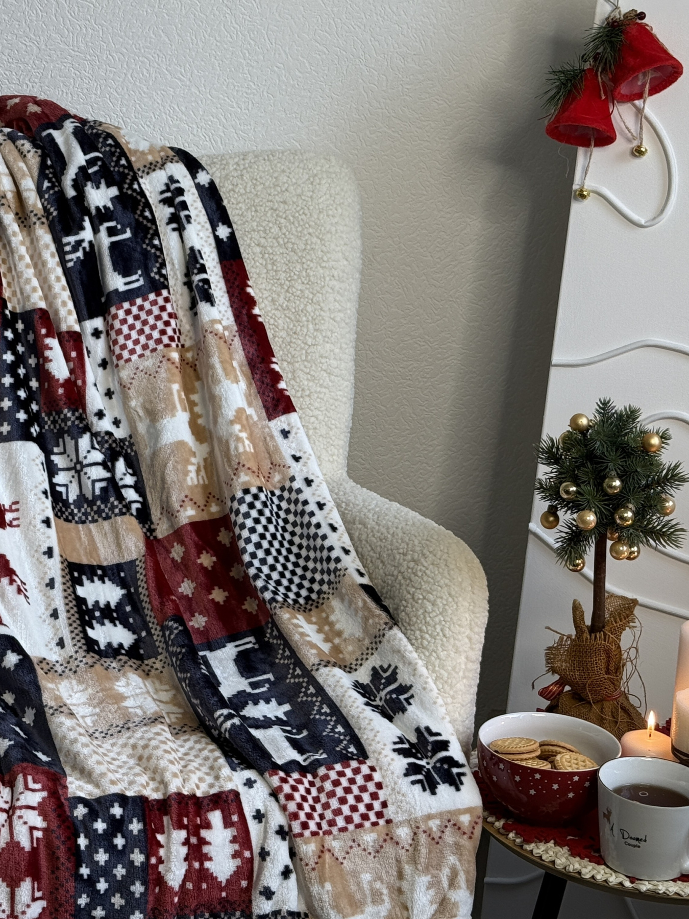 Покрывало Well Soft новогоднее с оленями в скандинавском стиле Ecotton модель 24179 Фото