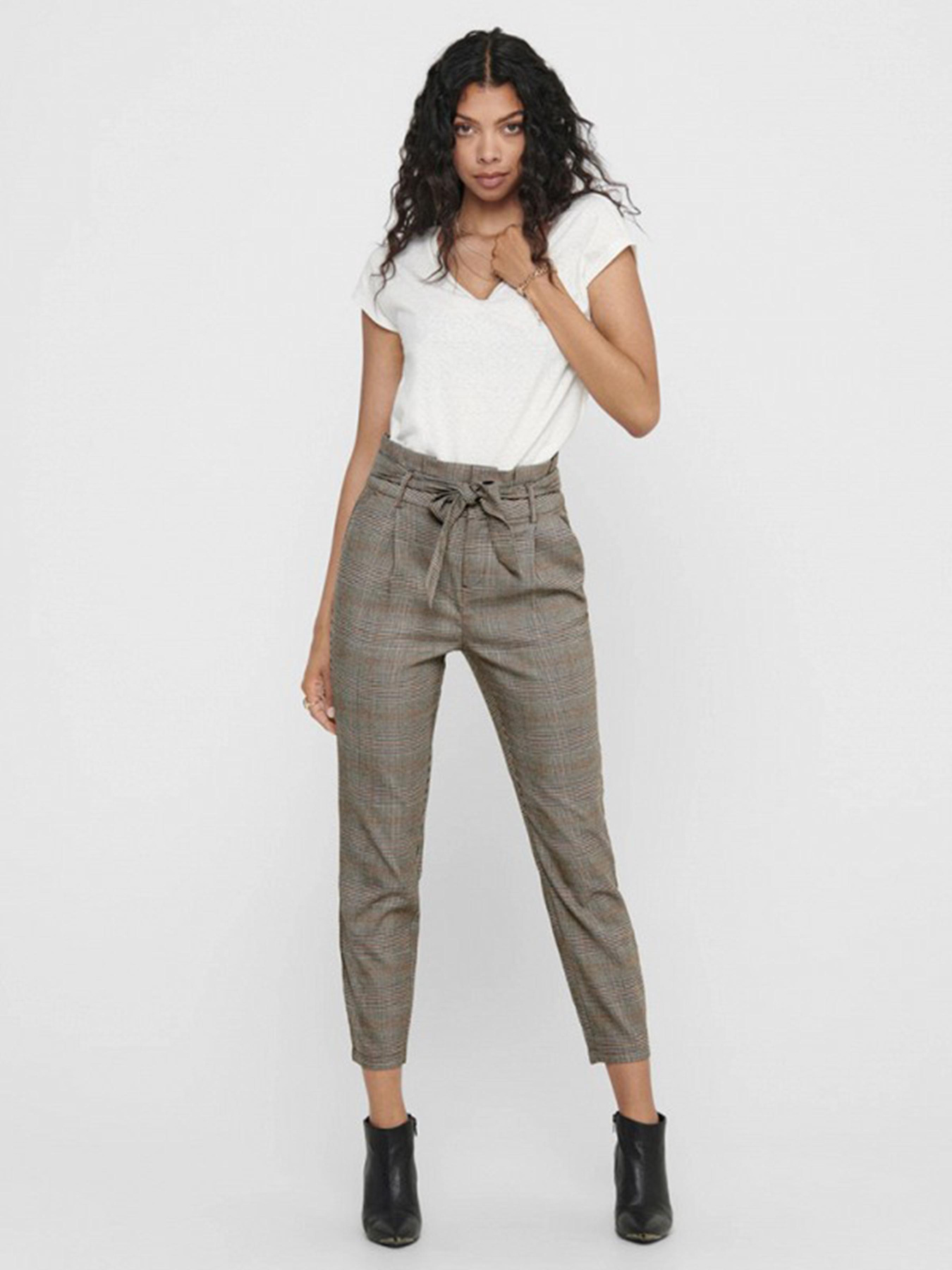 Повседневные штаны H&M модель 7537370wer_серо-бежевый в клетку Фото