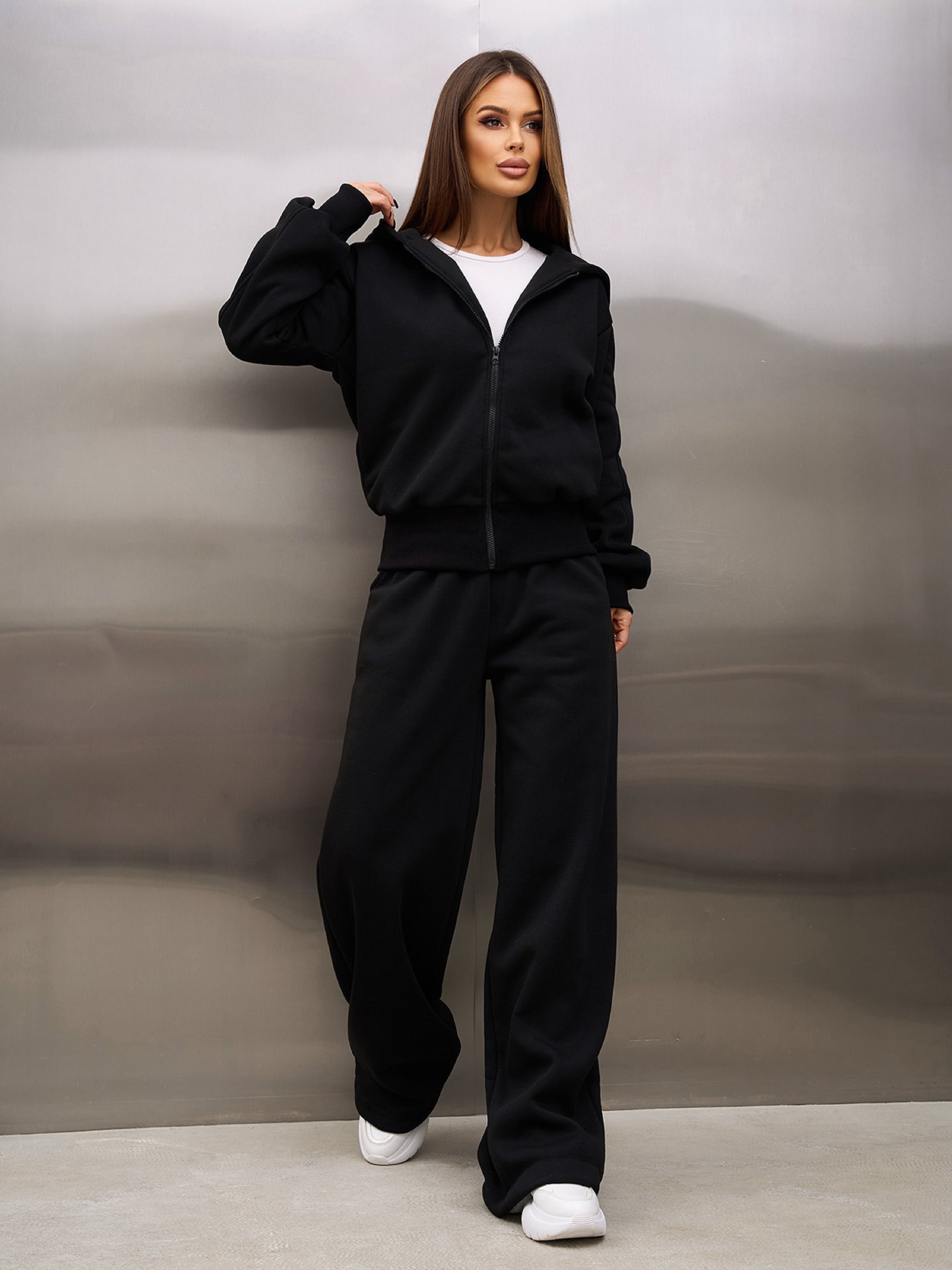 Жіночий Спортивний костюм ISSA Plus  (15366_black) колір чорний, матеріал комбінований верх