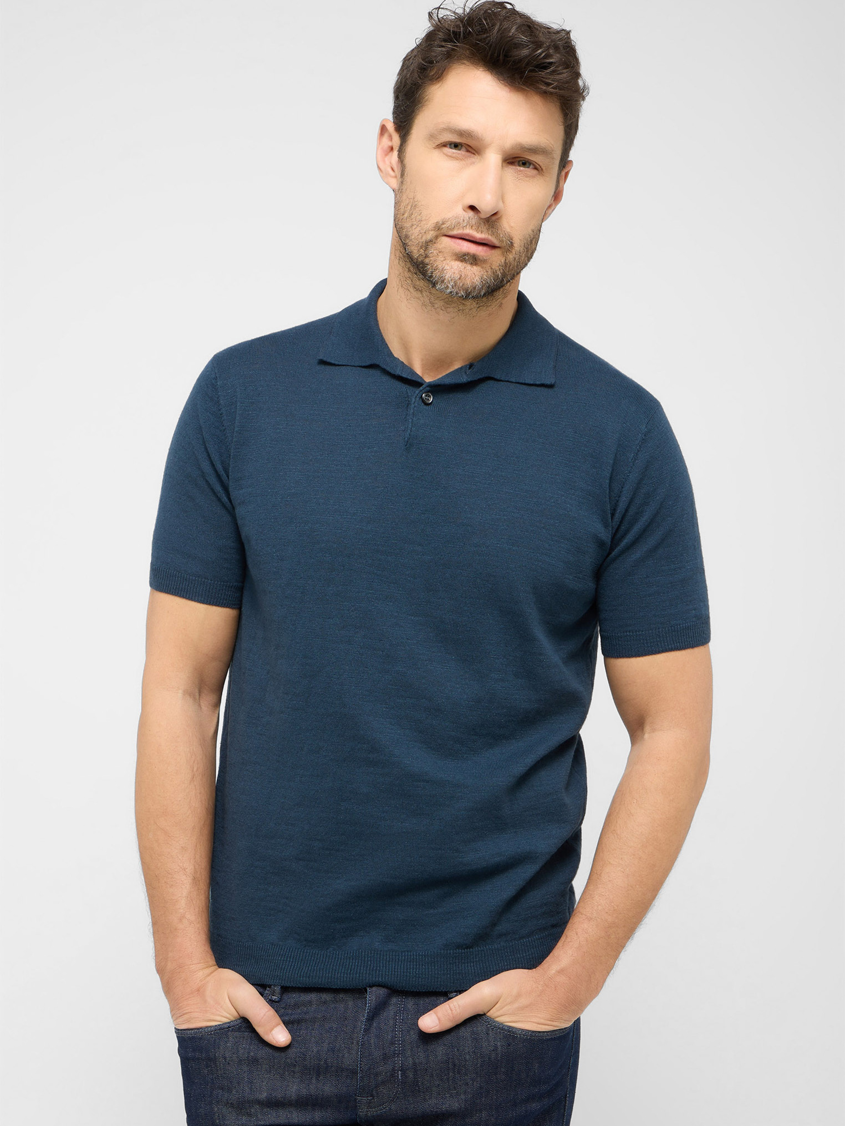 Чоловіче Поло Eterna  (mp778325) колір темно-синій, матеріал льон/бавовна