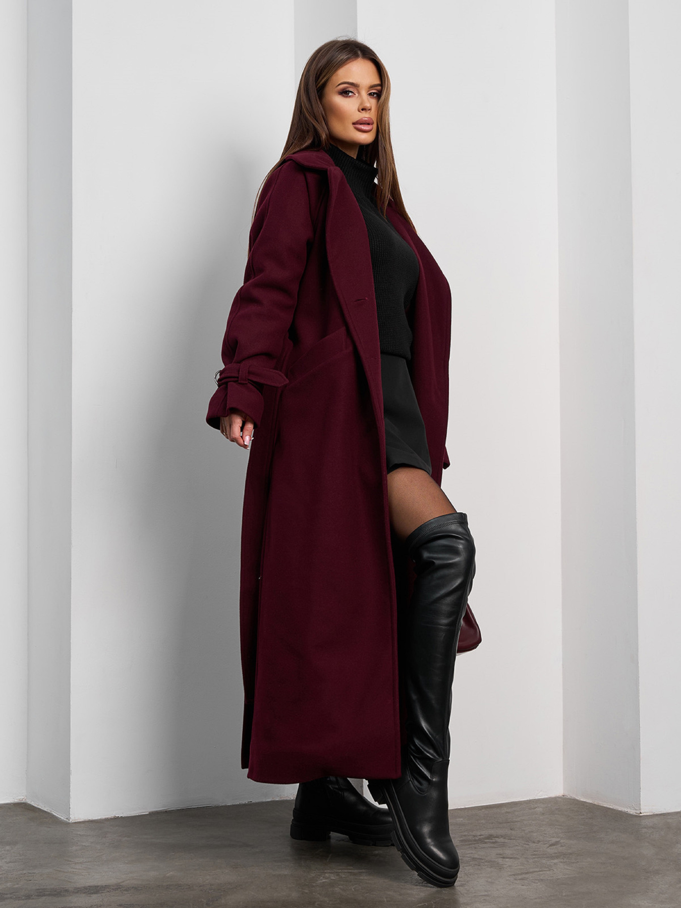 Пальто з утеплювачем ISSA Plus модель 15377_темно-бордовый Фото