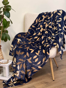 Покривало Well Soft темно-синього кольору з листочками Ecotton модель 23479 Фото