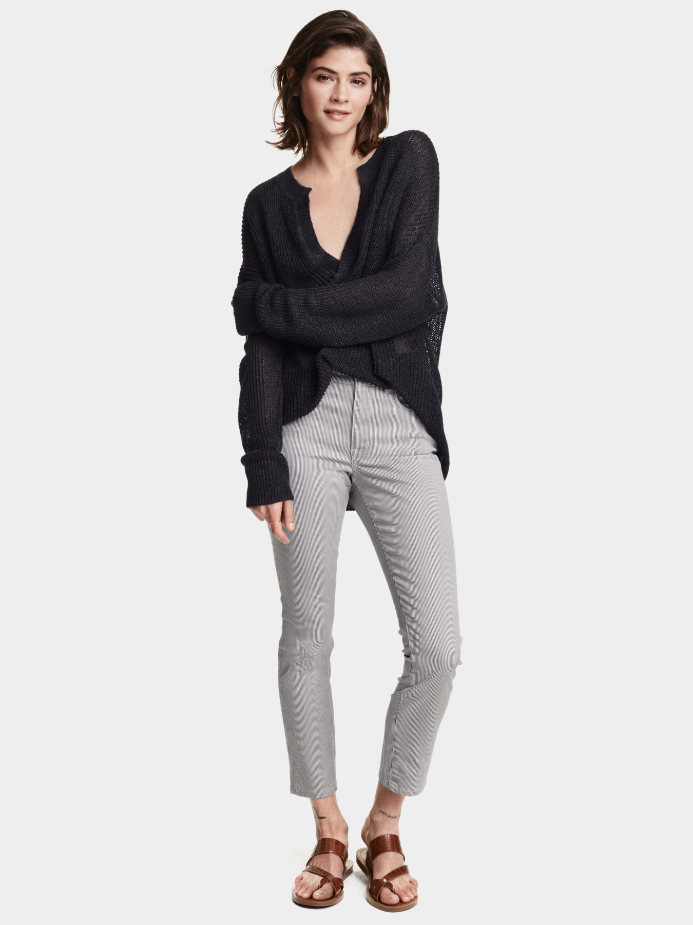 Скинни джинсы H&M модель 3529893RP21_бело-голубой в полоску Фото