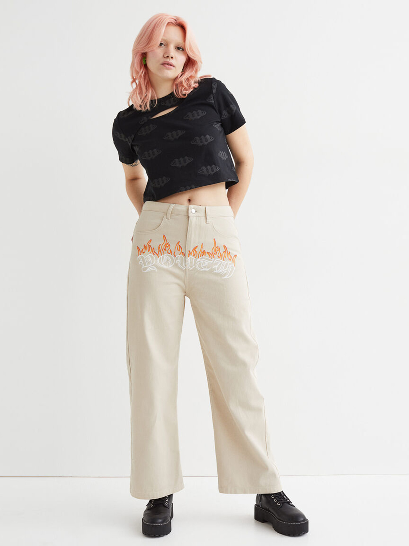 Широкие джинсы H&M модель 1067296arl_Бежевый Фото