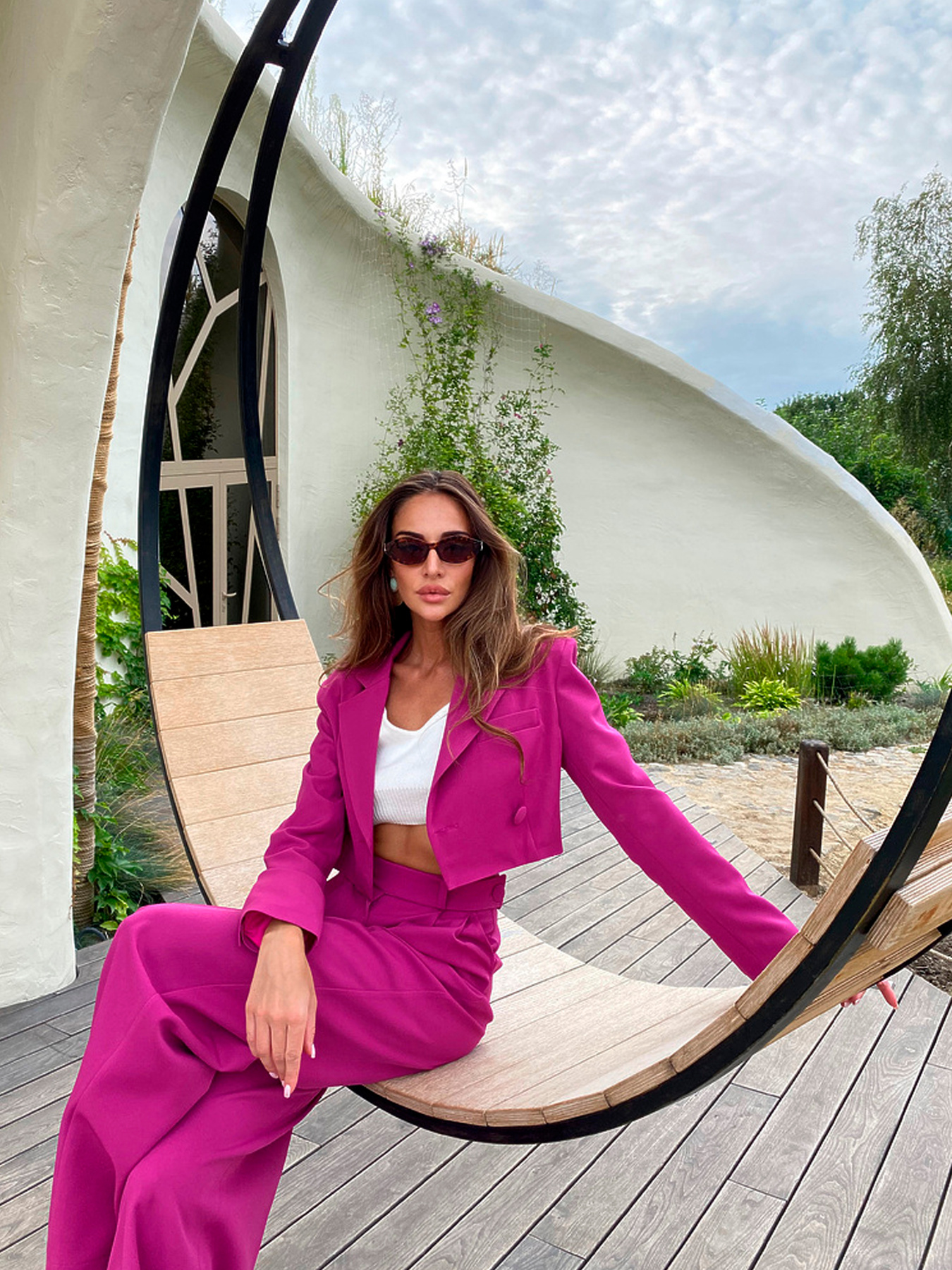 Повседневный костюм Milirud (кроп-жакет + брюки палаццо) модель mil458-fuksq Фото