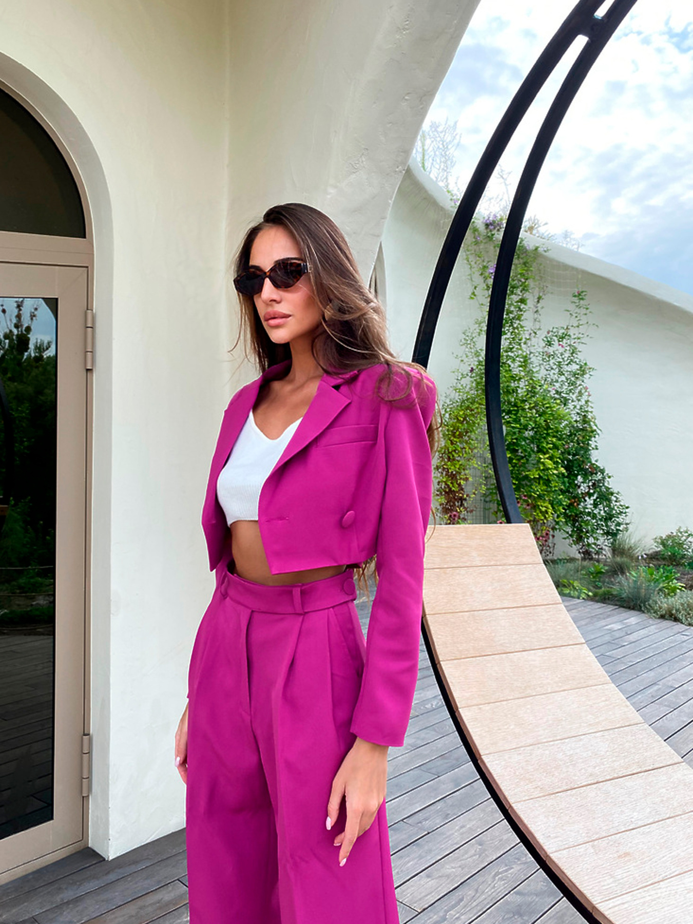 Повседневный костюм Milirud (кроп-жакет + брюки палаццо) модель mil458-fuksq Фото