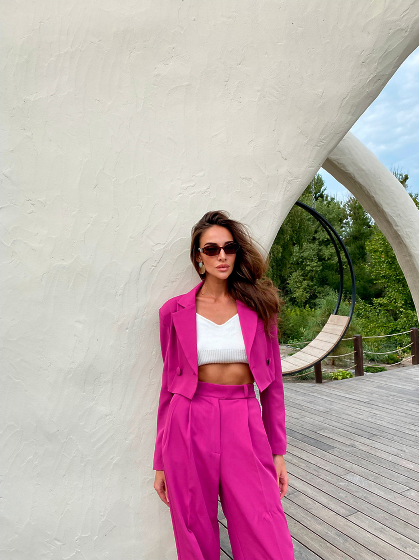 Повседневный костюм Milirud (кроп-жакет + брюки палаццо) модель mil458-fuksq Фото
