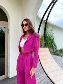 Повседневный костюм Milirud (кроп-жакет + брюки палаццо) модель mil458-fuksq Фото