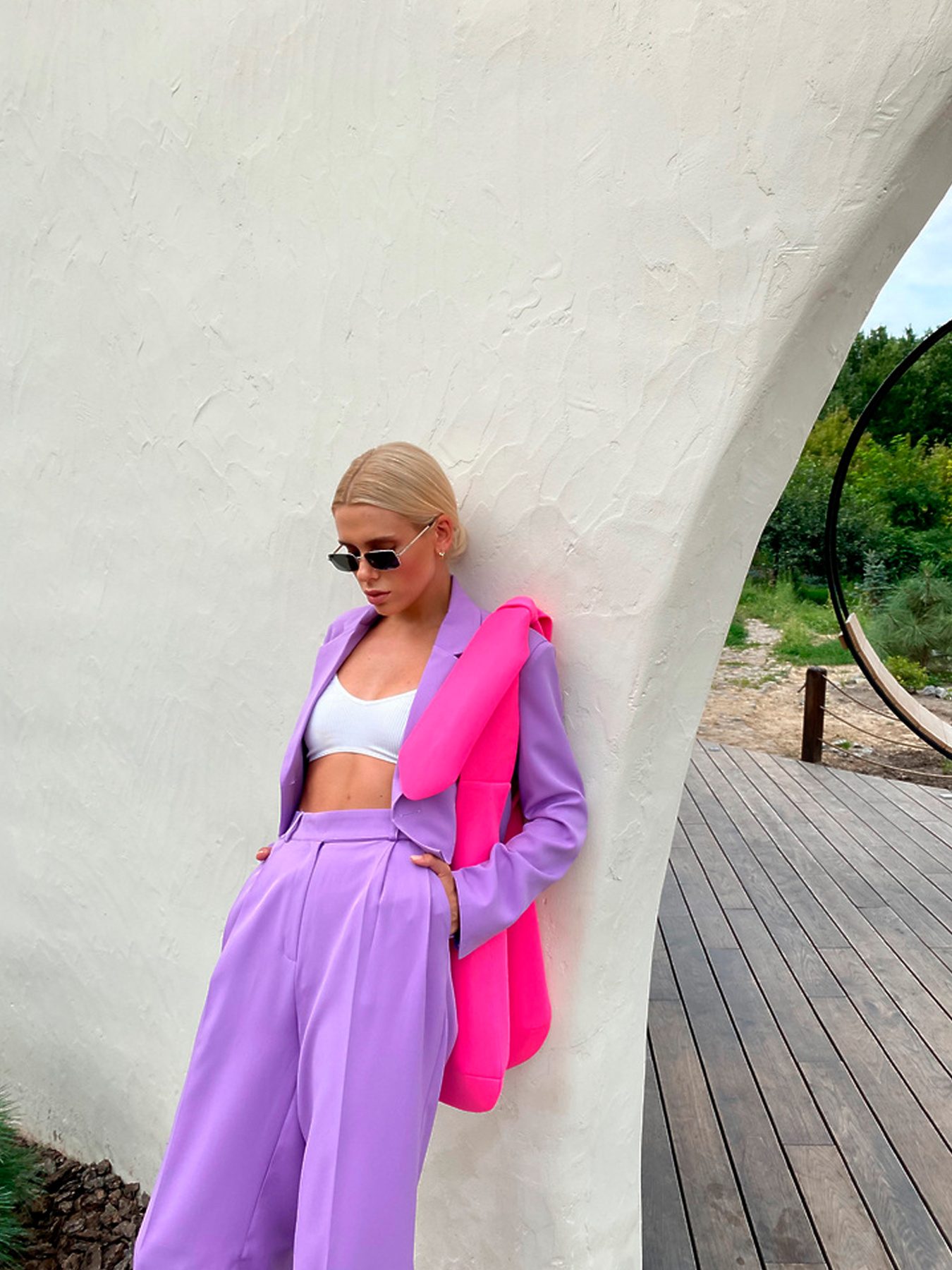 Повседневный костюм Milirud (кроп-жакет + брюки палаццо) модель mil458-lavanda Фото