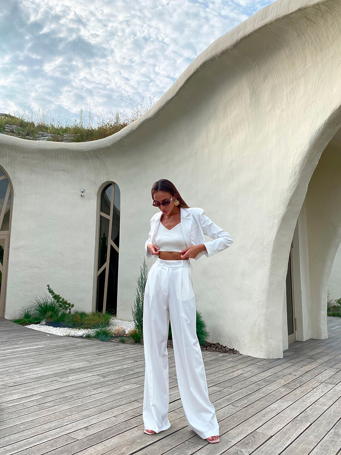 Повседневный костюм Milirud (кроп-жакет + брюки палаццо) модель mil458-blij Фото