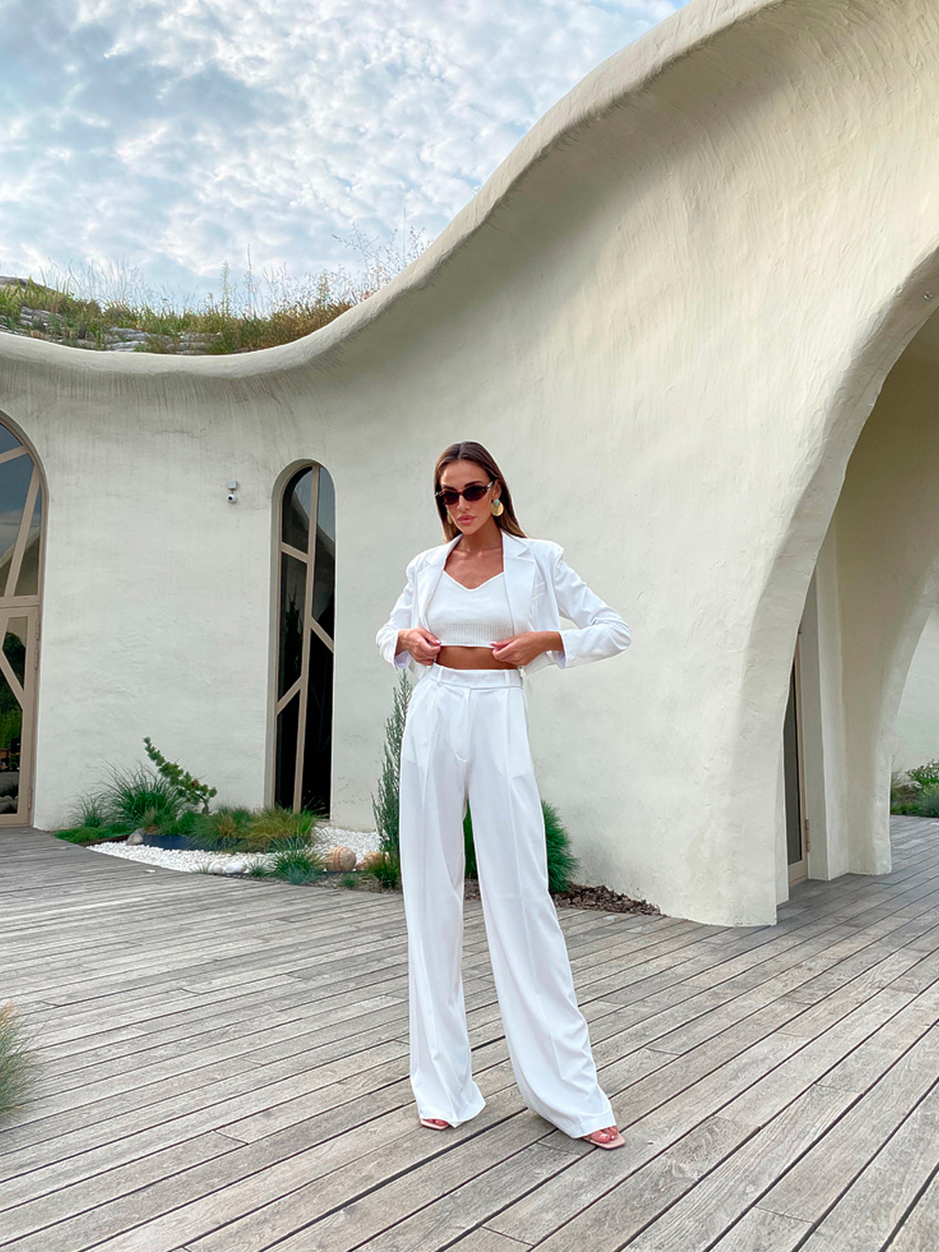 Повседневный костюм Milirud (кроп-жакет + брюки палаццо) модель mil458-blij Фото