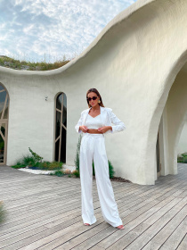 Повседневный костюм Milirud (кроп-жакет + брюки палаццо) модель mil458-blij Фото