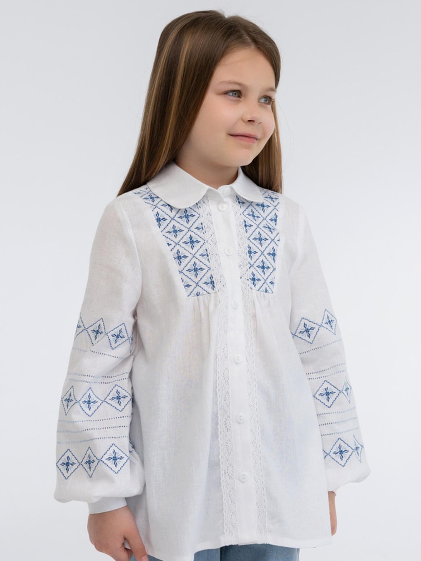 Вышитая рубашка Folk Moda модель fm3029-blij Фото