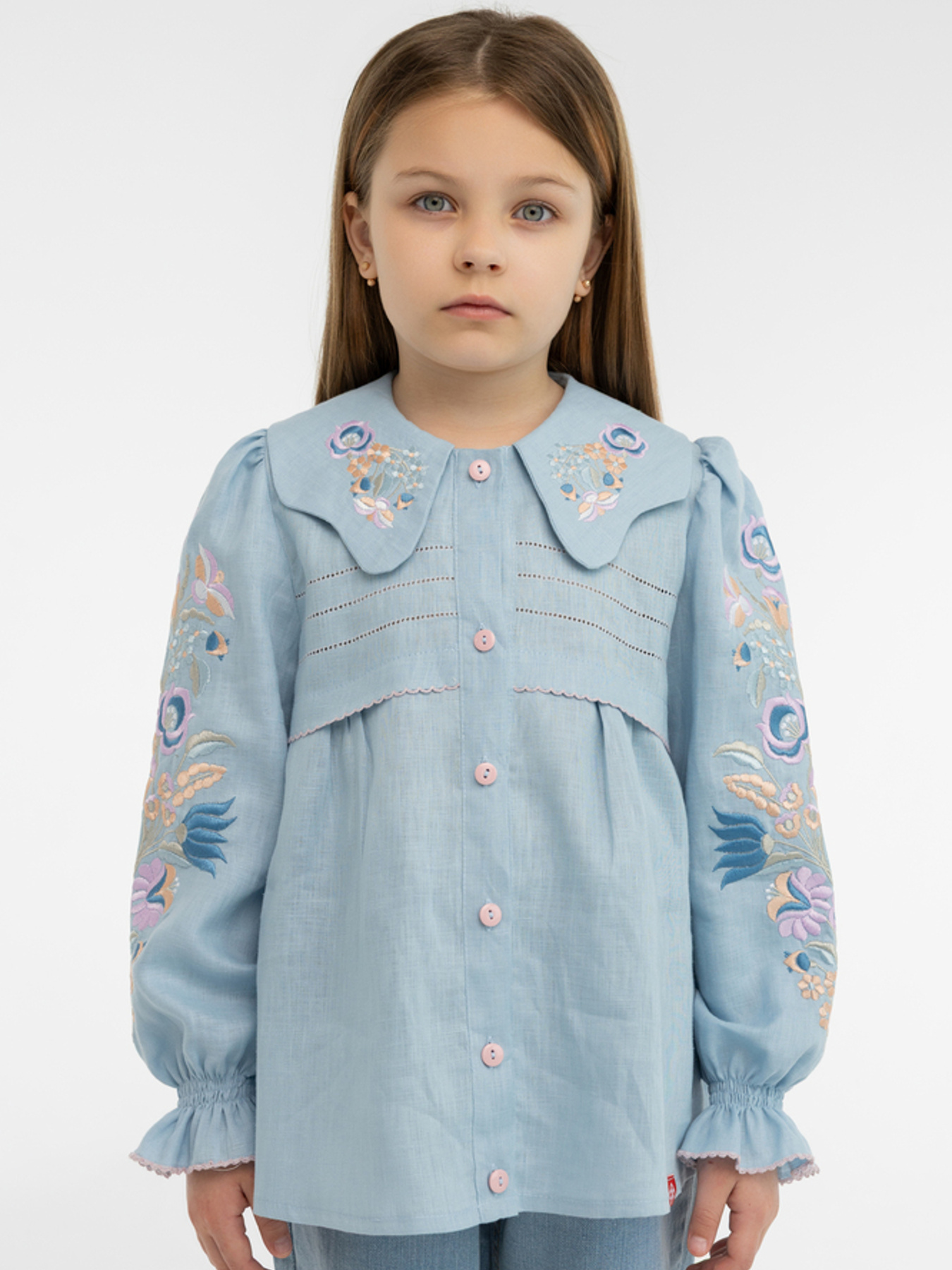 Вышитая рубашка Folk Moda модель fm3020-nebesno-blakitnij Фото