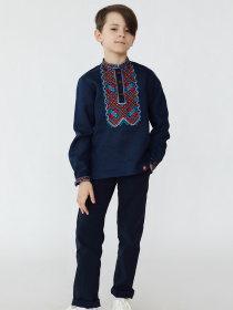 Вышитая рубашка Folk Moda модель fm2819-temno-sinj Фото