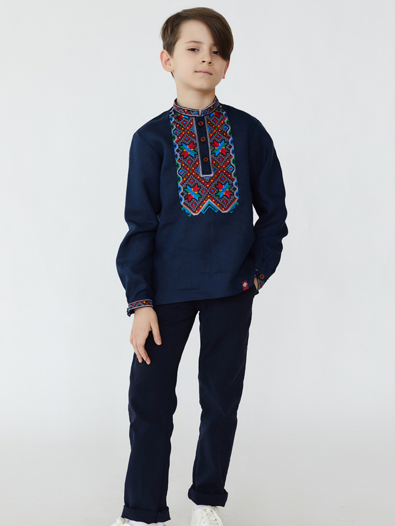 Вышитая рубашка Folk Moda модель fm2819-temno-sinj Фото