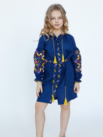 Вышитое платье Folk Moda модель fm2718-temno-sinj Фото