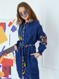 Вышитое платье Folk Moda модель fm2718-temno-sinj Вышитое платье Folk Moda модель fm2718-temno-sinj Фото