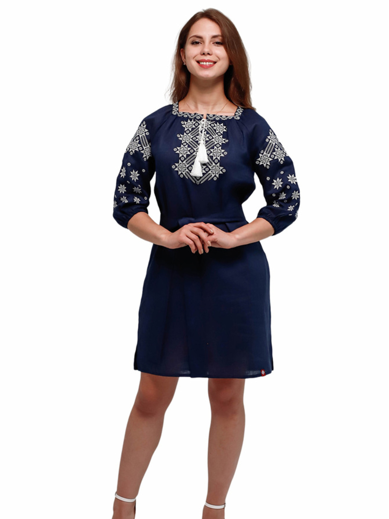 Вышитое платье Folk Moda модель fm2586-temno-sinj Вышитое платье Folk Moda модель fm2586-temno-sinj Фото