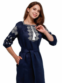 Вышитое платье Folk Moda модель fm2586-temno-sinj Вышитое платье Folk Moda модель fm2586-temno-sinj Фото