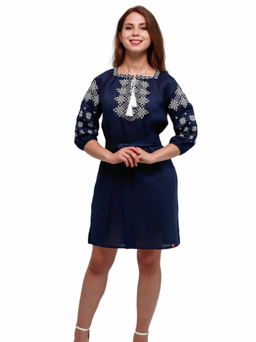 Вышитое платье Folk Moda модель fm2586-temno-sinj Фото
