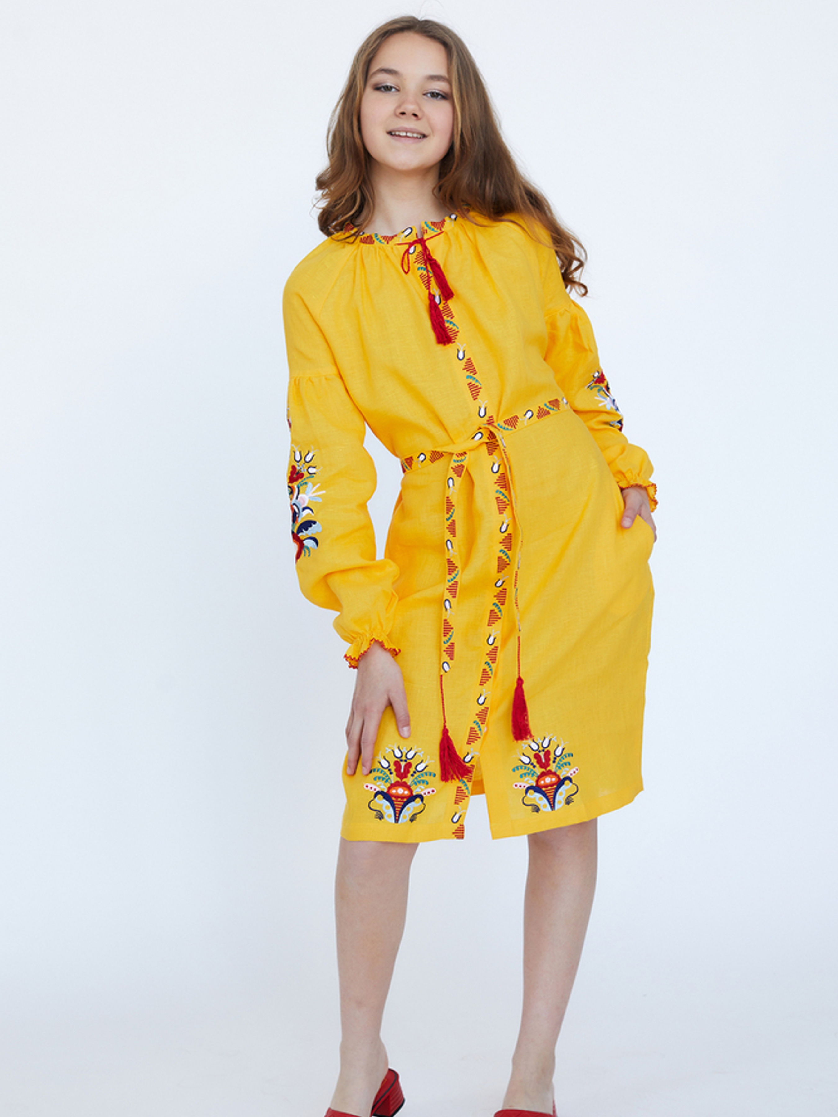 Лляна Дитяча Вишита сукня Folk Moda  (fm2548-zhovtij) колір жовтий
