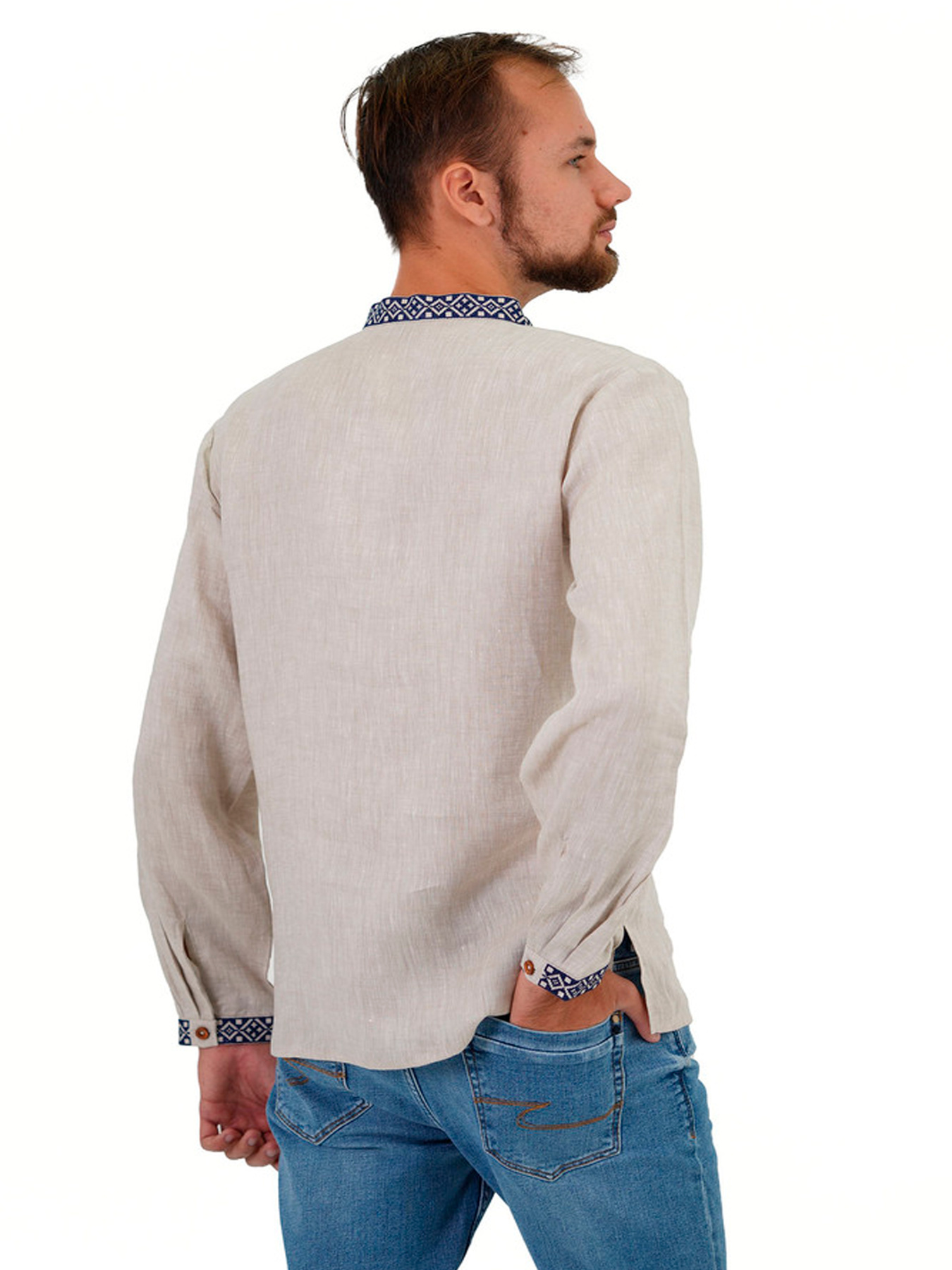 Вышитая рубашка Folk Moda модель fm2162-srij-bezhevij Фото