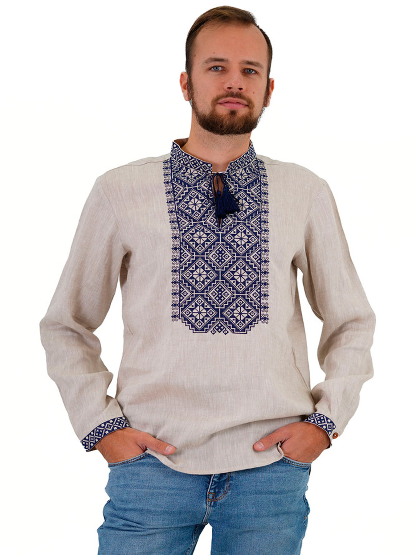 Вишита сорочка Folk Moda модель fm2162-srij-bezhevij Фото