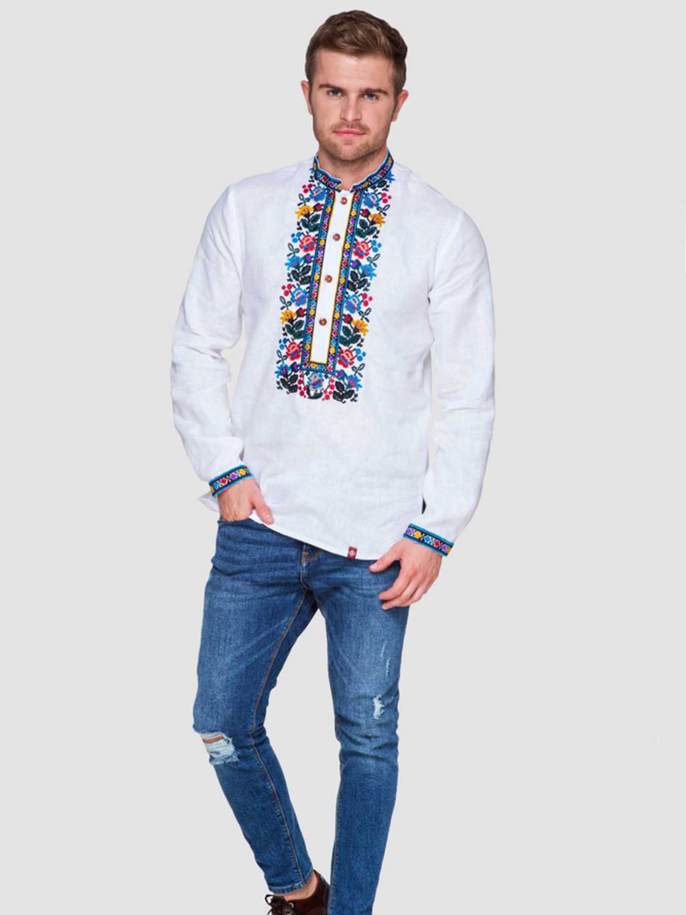 Вышитая рубашка Folk Moda модель fm2155-blij Фото