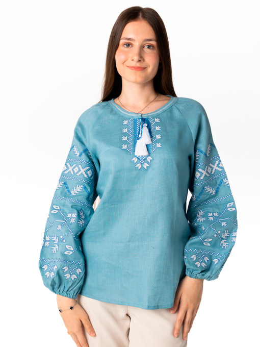 Вышитая рубашка Folk Moda модель fm2138-dzhinsovij Фото