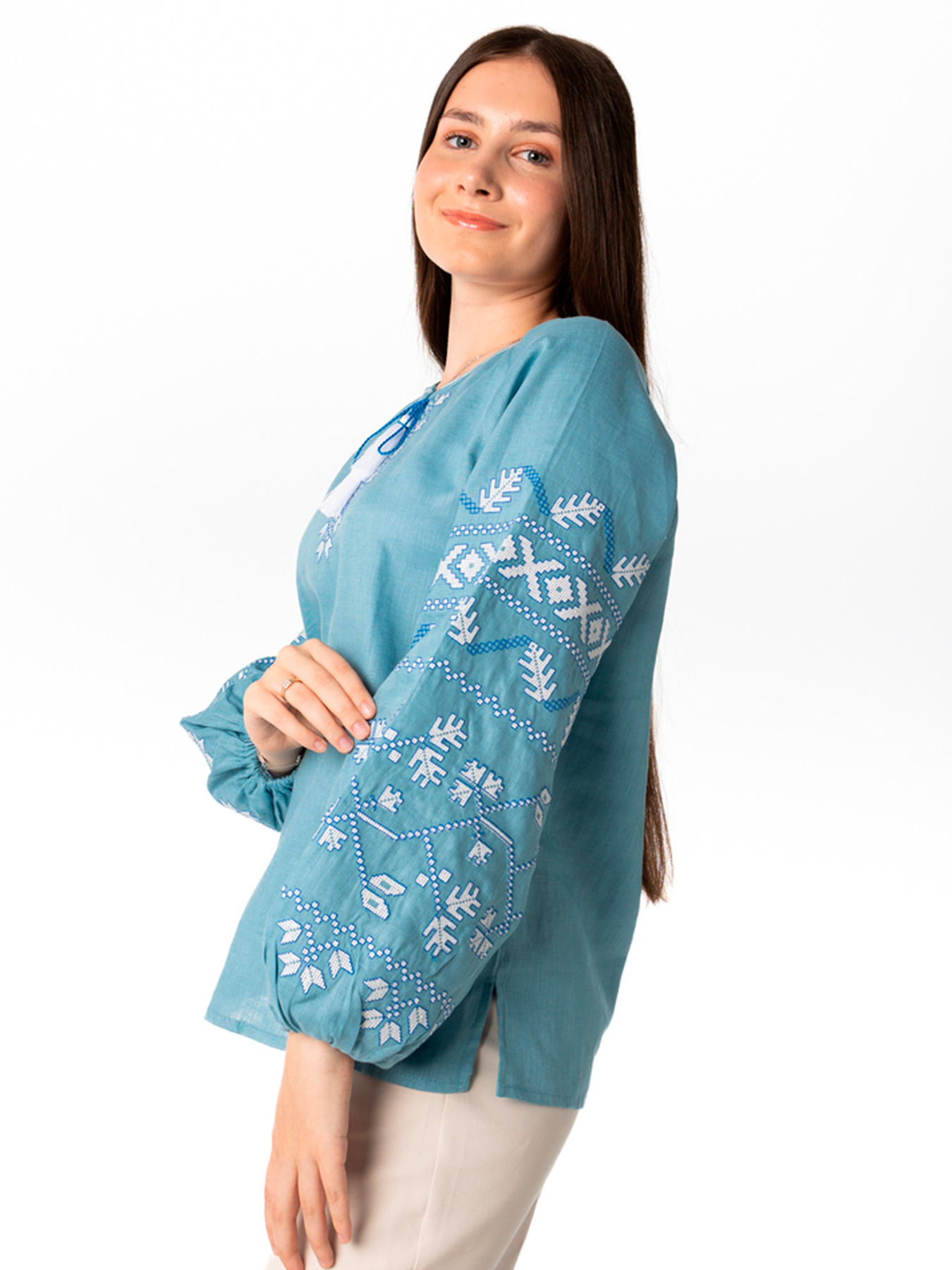 Вышитая рубашка Folk Moda модель fm2138-dzhinsovij Фото