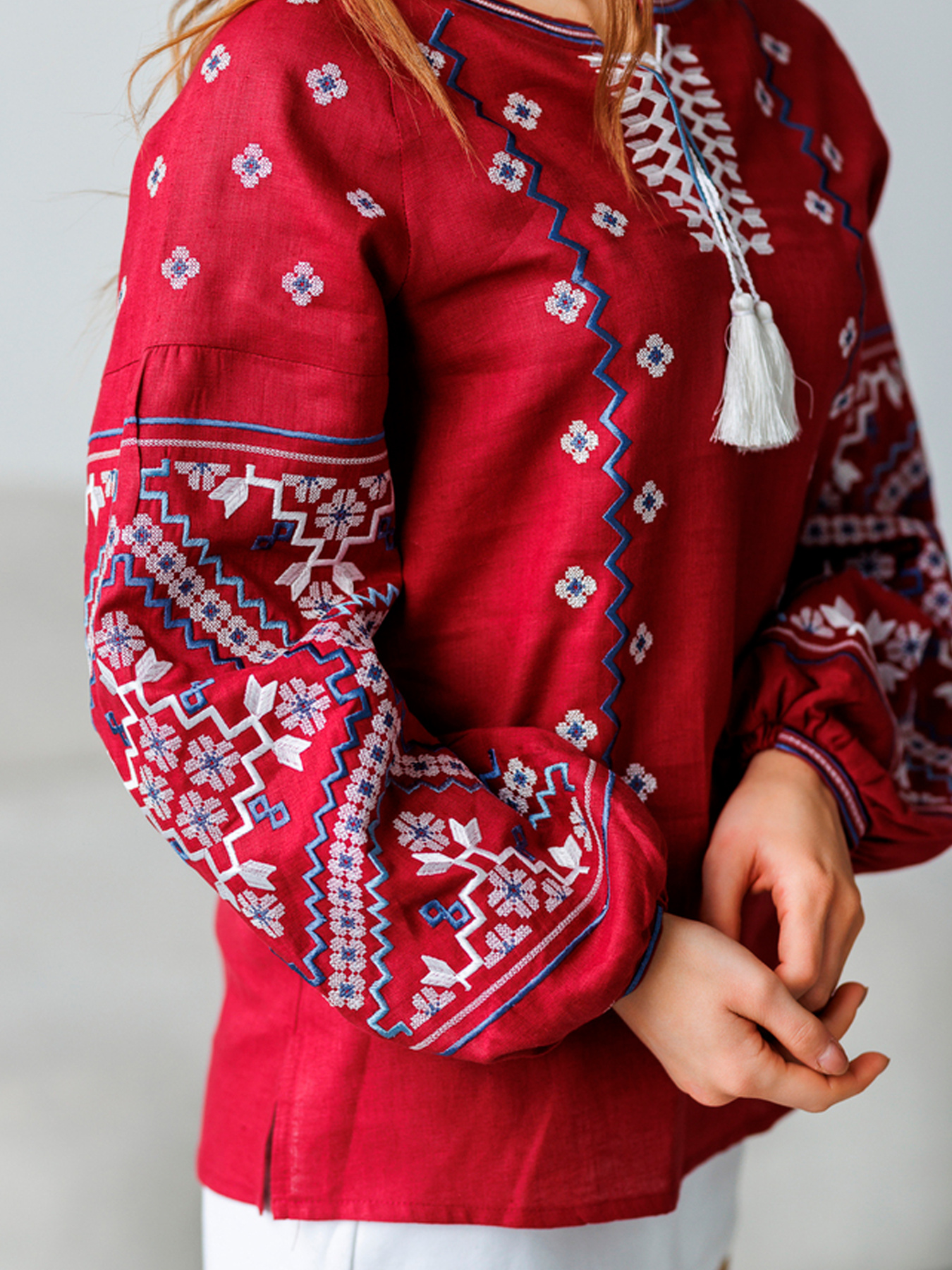 Вышитая рубашка Folk Moda модель fm2139-bordovj Фото