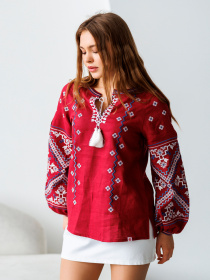 Вышитая рубашка Folk Moda модель fm2139-bordovj Фото