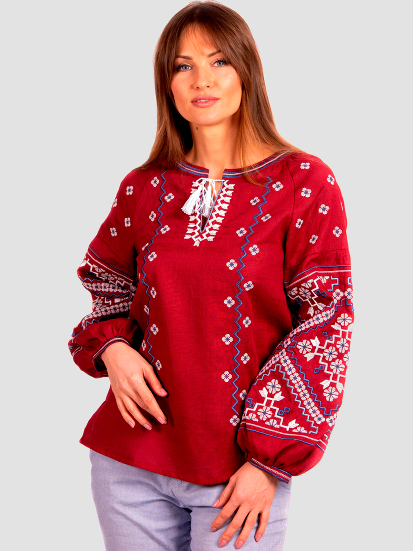 Вишита сорочка Folk Moda модель fm2139-bordovj Фото